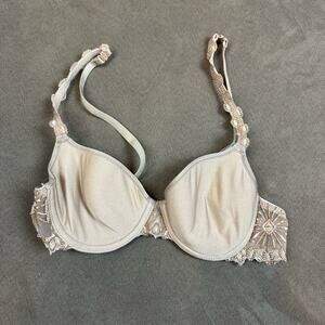 Chantelle Bra 34B Embroider Sunburst Straps Beige Underwire T Shirt Bra